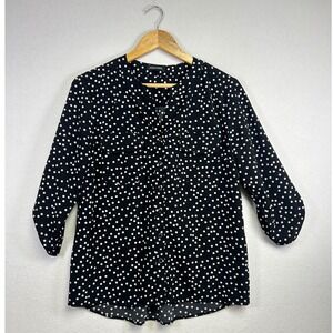 Notations Women's Black‎ White Polka Dot Button Down Shirt Blouse Top Size M